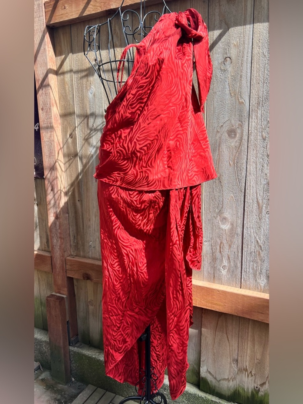 Ronny Kobo Red Textured Two-Piece Dress Set